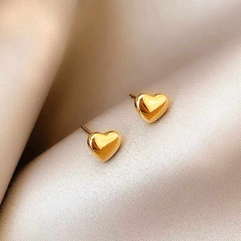 Anting Titanium Anti Karat Hati Lapis Emas 18K Anting Tusuk Perhiasan Fahion Korea