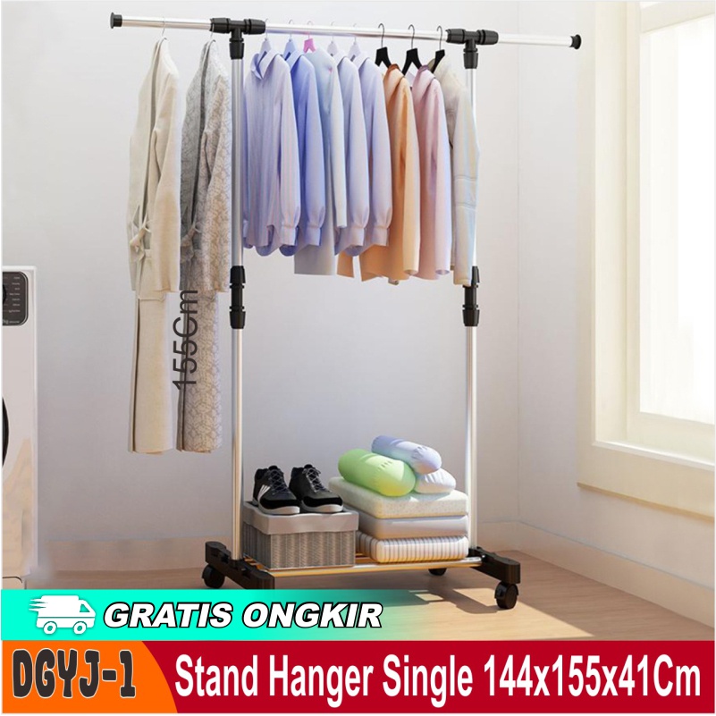 Stand Hanger Single Rak Gantungan / Jemuran Baju Pakaian Single Roda 4 DGYJ-1 -Wonderdekorasi