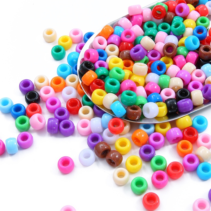 100pcs 9mm x6mm Acrylic Solid Color Round Beads Plastic Solid Color Beads Jewelry Making DIY Handmade Bracelet Loose Beads Large Hole Round Beads