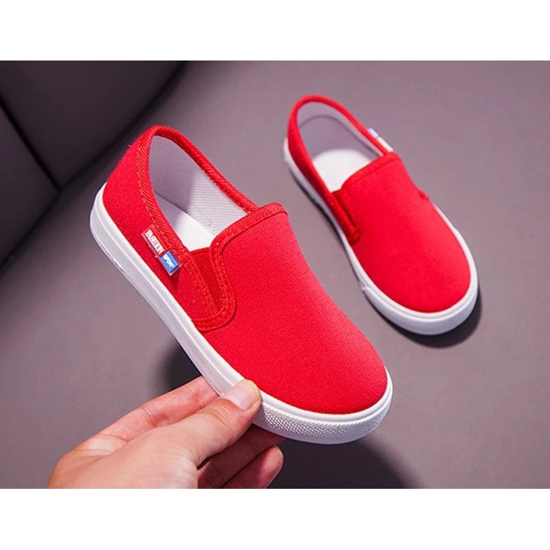 DINDA- Sepatu anak perempuan terbaru slip on simple sekolah hitam putih merah dan biru ukuran 26-35