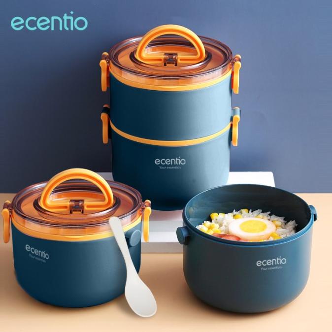 Ecentio Double-Layer Round Insulated Lunch Portable Lunch Box Free Bpa