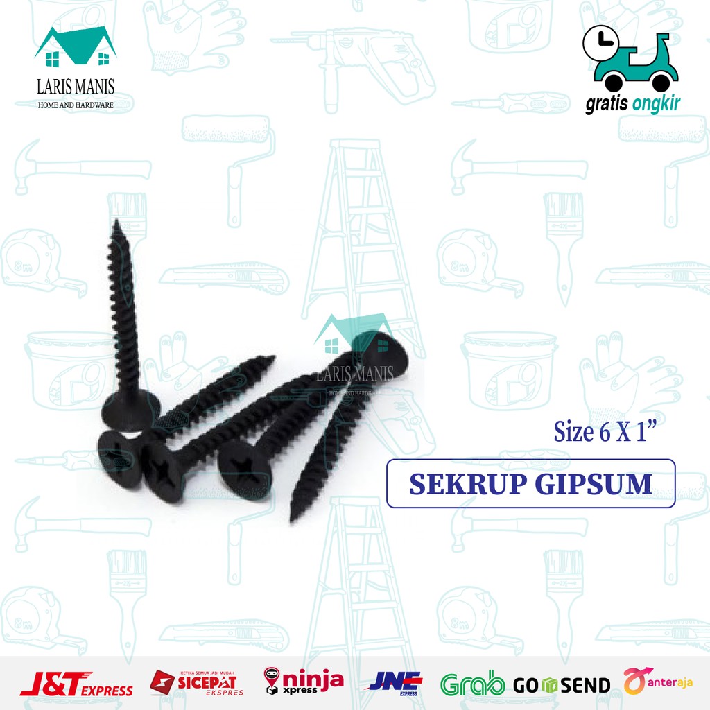 Sekrup gipsum Screw Gypsum 6x1 6x 1 1/4 6x1 1/2 6x2 eceran 50 pcs MERK SUNRAY