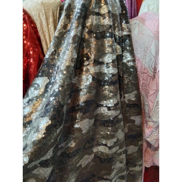 bahan/kain sequin army full payet