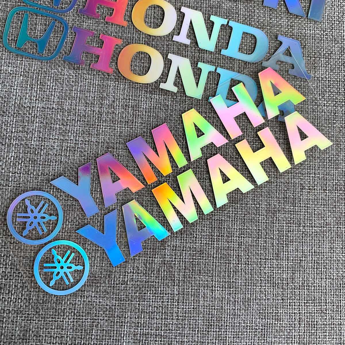 Pair Laser Rainbow Stickers for YAMAHA HONDA SUZUKI Logo