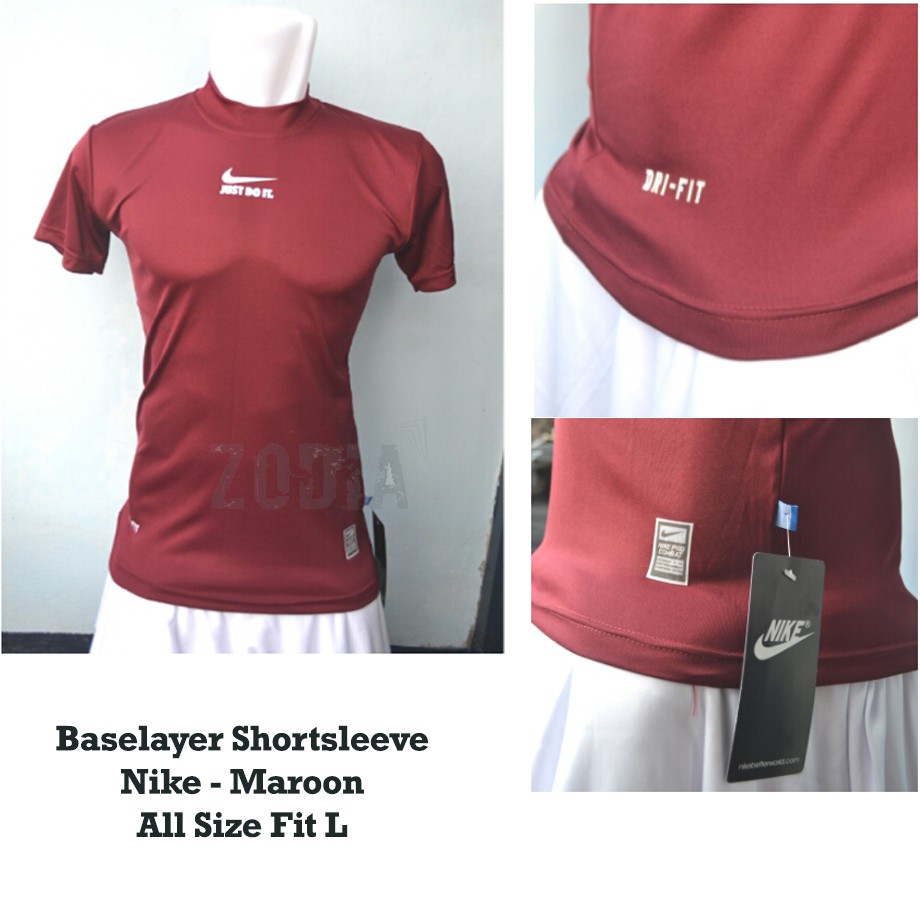 BASELAYER/MANSET SHORTSLEEVE NIKEE - MAROON - BAJU OLAHRAGA - UNISEX