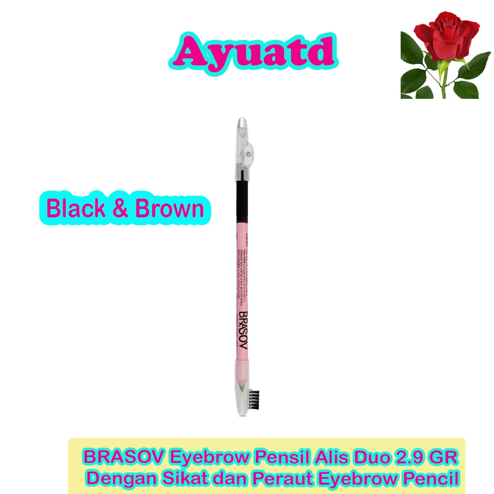 BRASOV Eyebrow Pensil Alis Duo 2.9 GR Dengan Sikat dan Peraut Eyebrow Pencil Black &amp; Brown