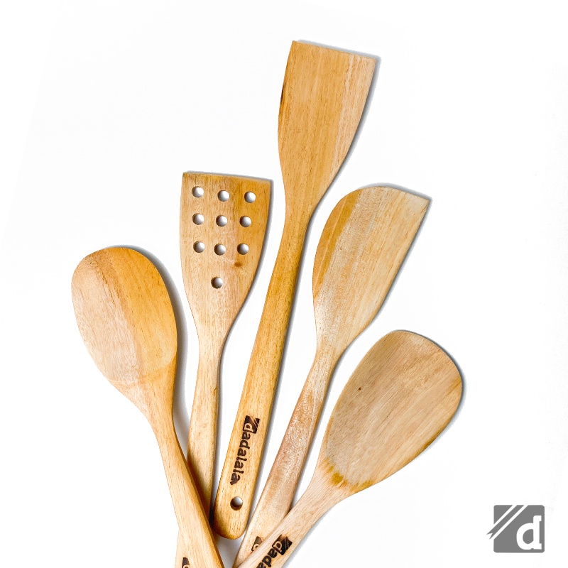 DADALALA (1 Set Isi 5) Spatula / Sodet Kayu Panjang 35 Cm Bahan Kayu Mahoni Anti Lengket Bisa Untuk Masak dan Souvenir