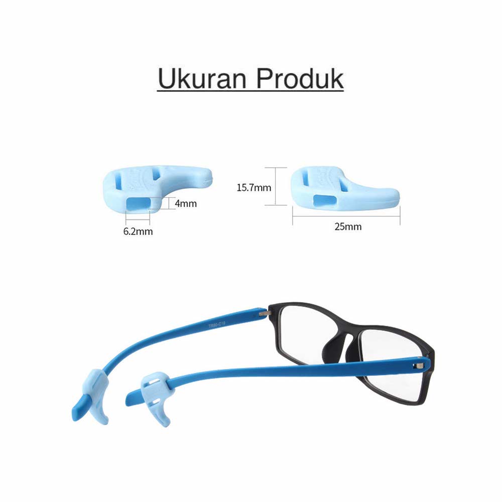 1 Pasang [ Biru Muda ] Pengait Kacamata Silikon - Anti Slip - Earhook Silicone - Penahan Hijab Style - KP8077