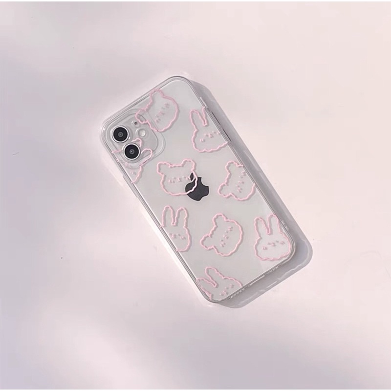 Transparant Pink Bunny Softcase iphone 7/8+ XS XS Max XR 11 Pro Max 12 Pro Max