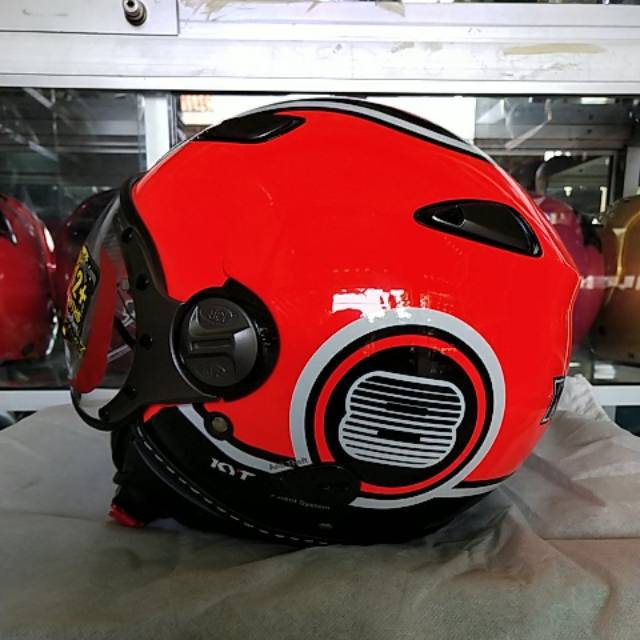 HELM RETRO KYT ELSICO SUPER FLUO #1 RED FLUO/ BLACK