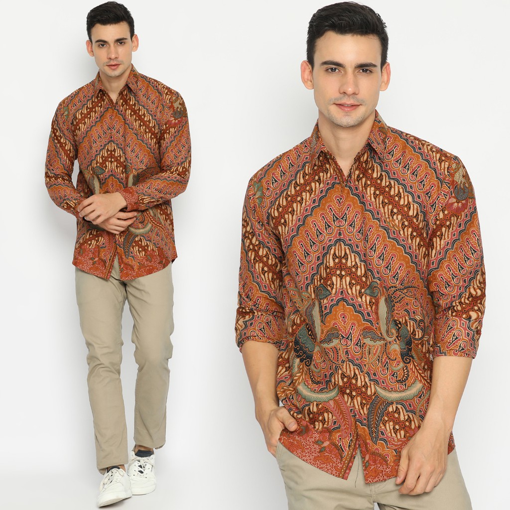BATIK PRIA LENGAN PANJANG Kemeja Premium Parang Seling Kusumo Coklat Cokelat 727239 Cap 72 - Baju Kemeja Atasan Pakaian Setelan Batik Pria Cowok Laki Laki Remaja Keluarga Kantor Lengan Panjang Modern Slimfit Slim Fit Premium Kekinian