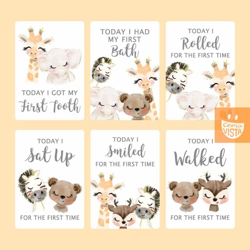 Baby Milestone Card Custom Nama | Kartu Selfie Bayi Foto Baby Boy Girl | Milestone Baby Card Animal
