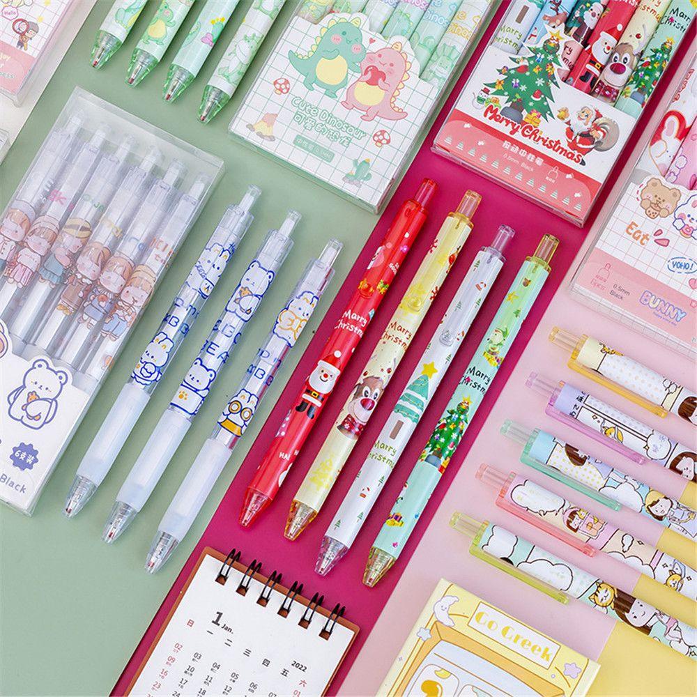 Populer 6Pcs/Set Gel Pen Sekolah Siswa Lucu Stationary Cepat Kering Hitam