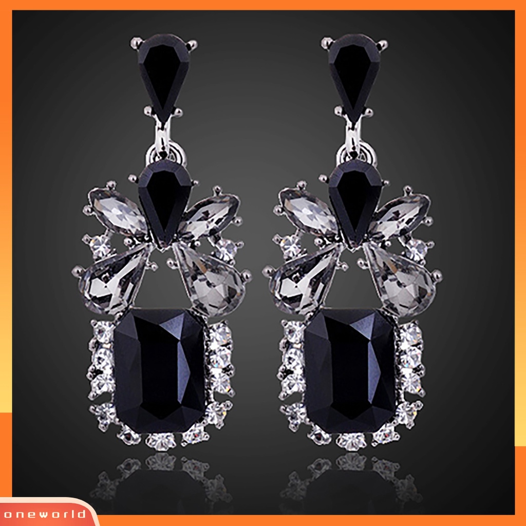 Anting Juntai Bentuk Persegi Waterdrop Cubic Zircon Warna Hitam Gaya Vintage Untuk Wanita