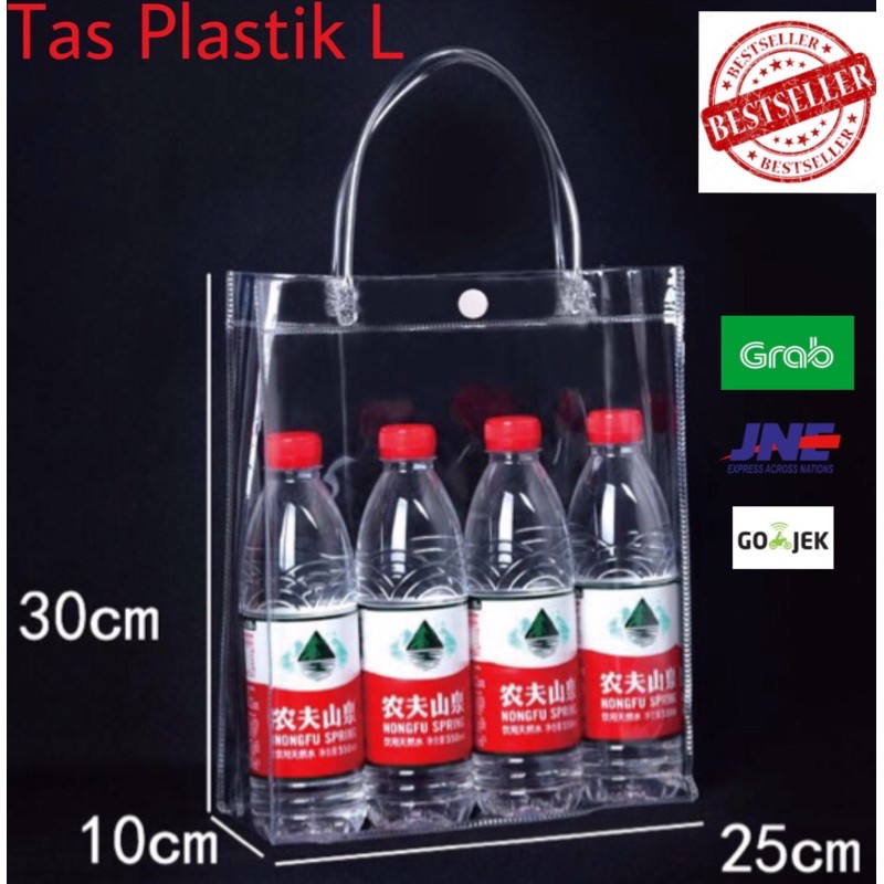 Minimal Order 10 pcs & Kelipatan 10 pcs Tas Mika L Polos Uk 25x10x30 PVC Bening Transparan Goodie Ba