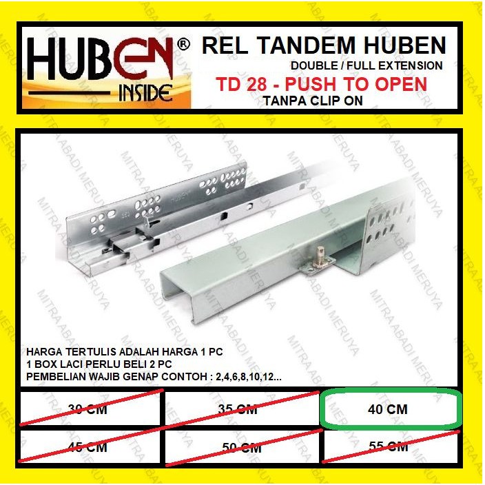 Jual Rel Laci Tandem Huben Cm Rel Tandem Push Open Huben Td