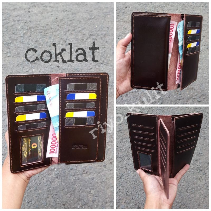 dompet kulit asli pria / wanita panjang Kickers 100% kulit sapi pull up