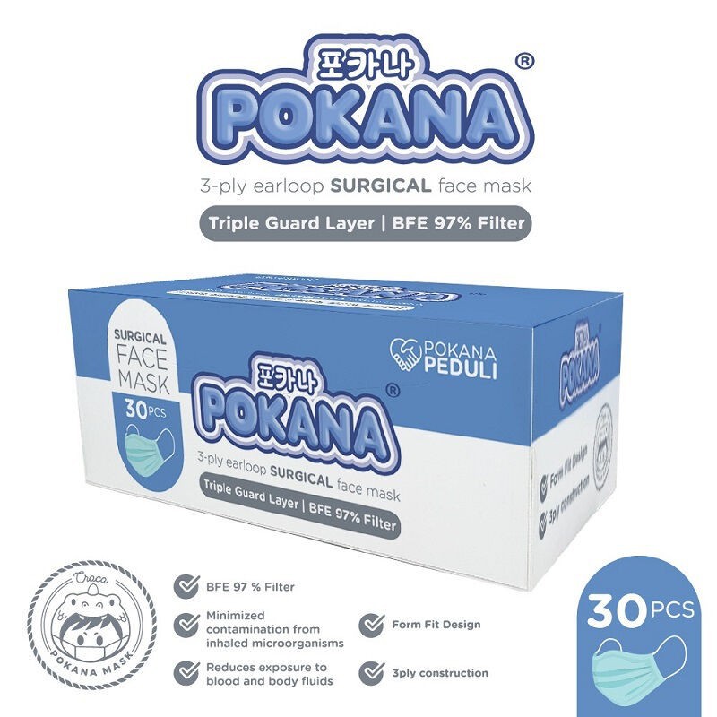 masker pokana Earloop surgical face mask 30 pcs / 50 pcs box