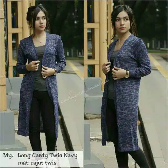 GS010 Kardigan long twist rajut wanita