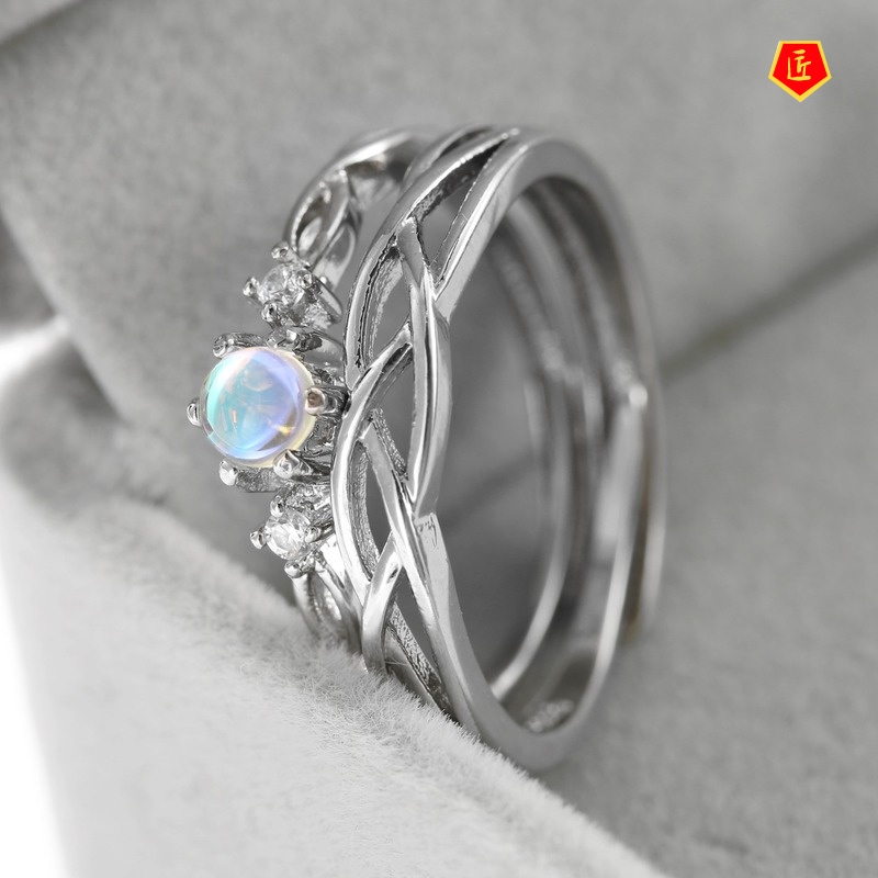 [Ready Stock]Silver Moonstone Truelove Knot Couple Rings Elegant Personality