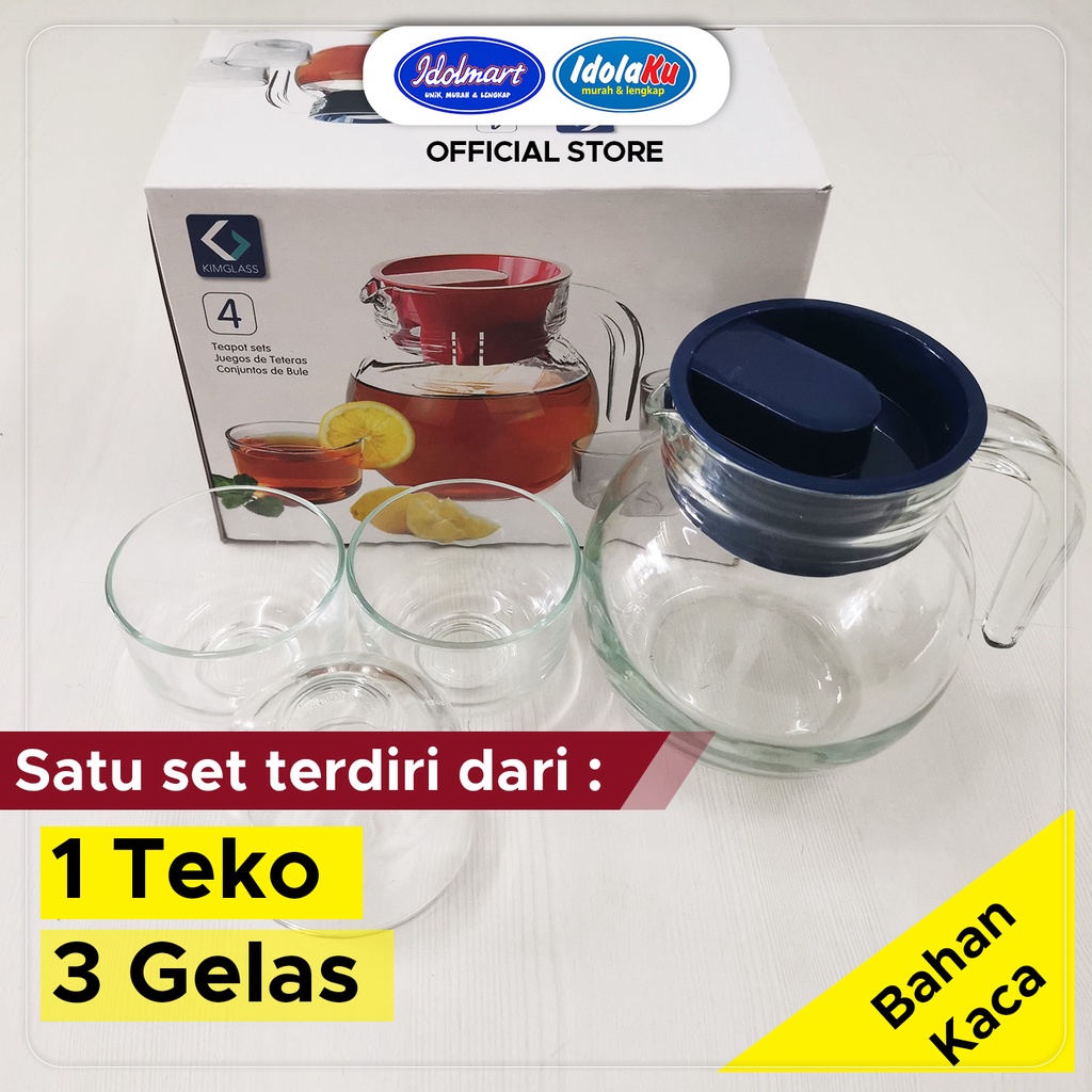 IDOLAKU Pitcher Teko Set Bulat / Drink Set Kimglass isi 4 pcs / Teko Bulat dan gelas - Semarang