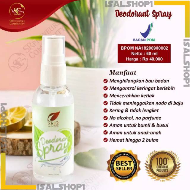 SR12 DEODORANT SPRAY AMPUH HILANGKAN BAU KETIAK, BAU BADAN, KAKI,