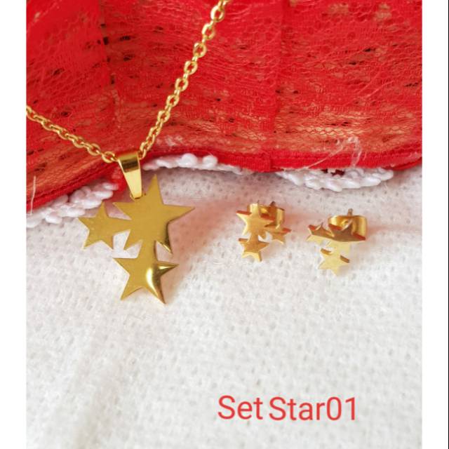 SET Kalung &amp; Anting Star Titanium Import Antikarat Selamanya SG07