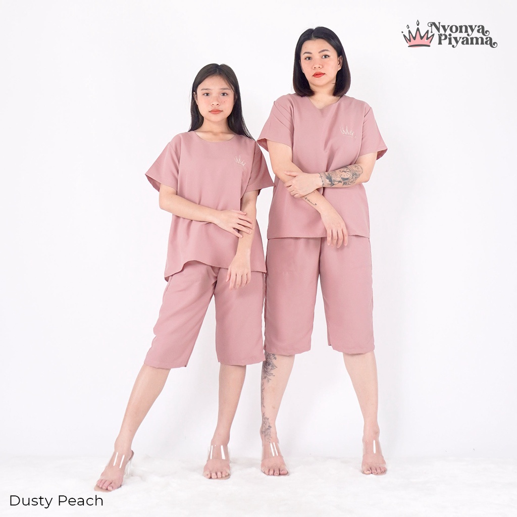 Nyonya Piyama Poly Bamboo Set Piyama Celana Pendek (Oblong Polos)-Dusty Peach