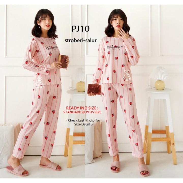 PJ10 - PIYAMA SETELAN TIDUR CELANA PANJANG BASIC KAOS STRETCH ADEM