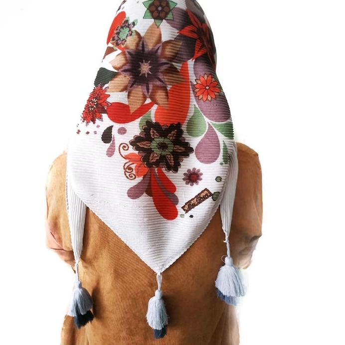 ֍ PLISKET BANDUL Jilbab Voal Segi Empat Motif Pompom Pleated Voal Motif Kerudung Segi Empat Motif Pl