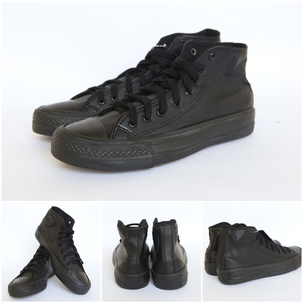 Sepatu Converse Kulit Full Black High