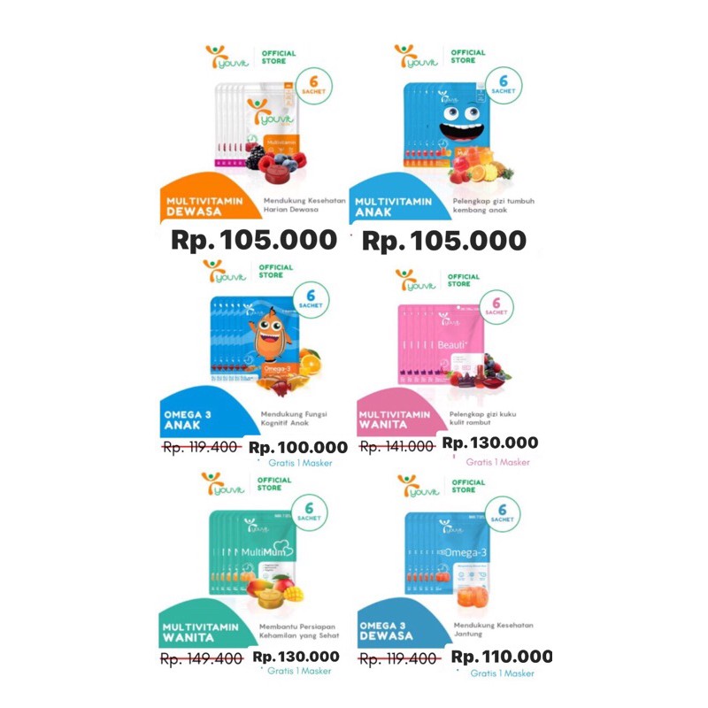 Youvit Multivitamin Dewasa , multivitamin Anak, Omega 3 Dewasa (100% original)
