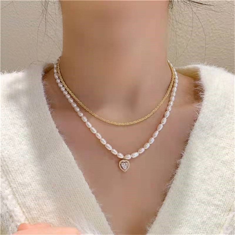 Kalung Double Layer Aksen Mutiara Gaya Korea Untuk Wanita