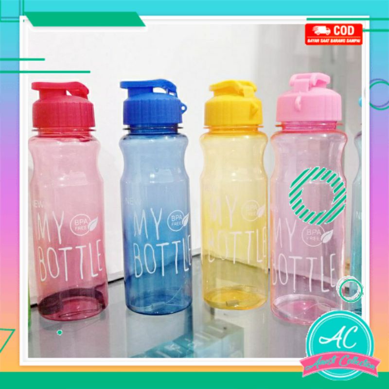 Botol bekal air minum my bottle tali klik BPA Free botol olahraga sekolah wisata transparan 500ml