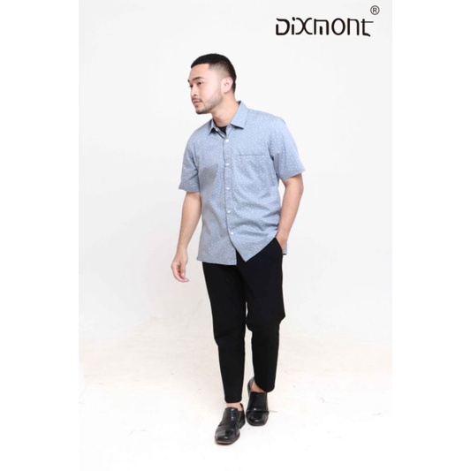 Dixmont Kemeja Pria Basic Formal Motif Lengan Pendek Hem MS00421