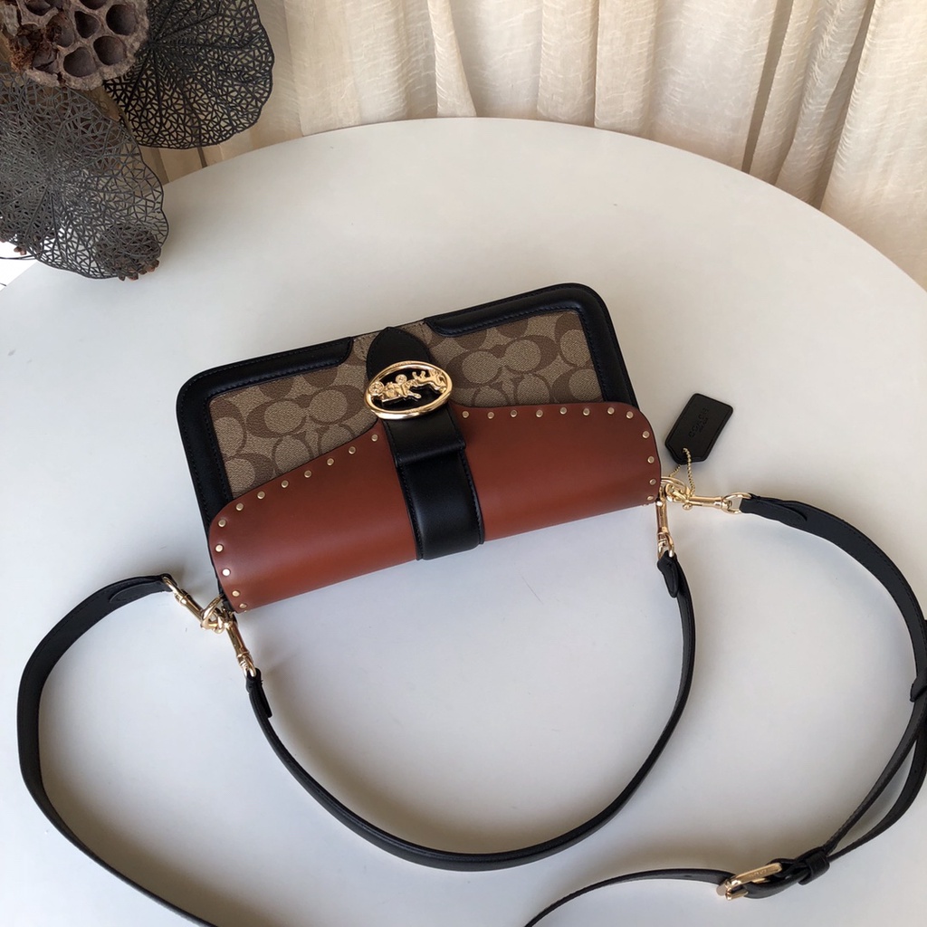 [Instant/Same Day]New Coach 5605  Women's Bag Georgie Series Color-blocking Bacchus Bag Shoulder Bag Diagonal Bag Handbag     jsb