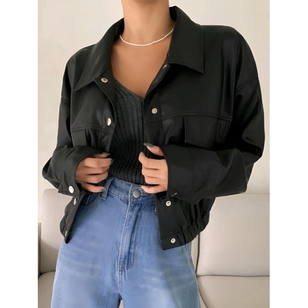 Tailor Labs Drop Shoulder Cropped Leather Jacket