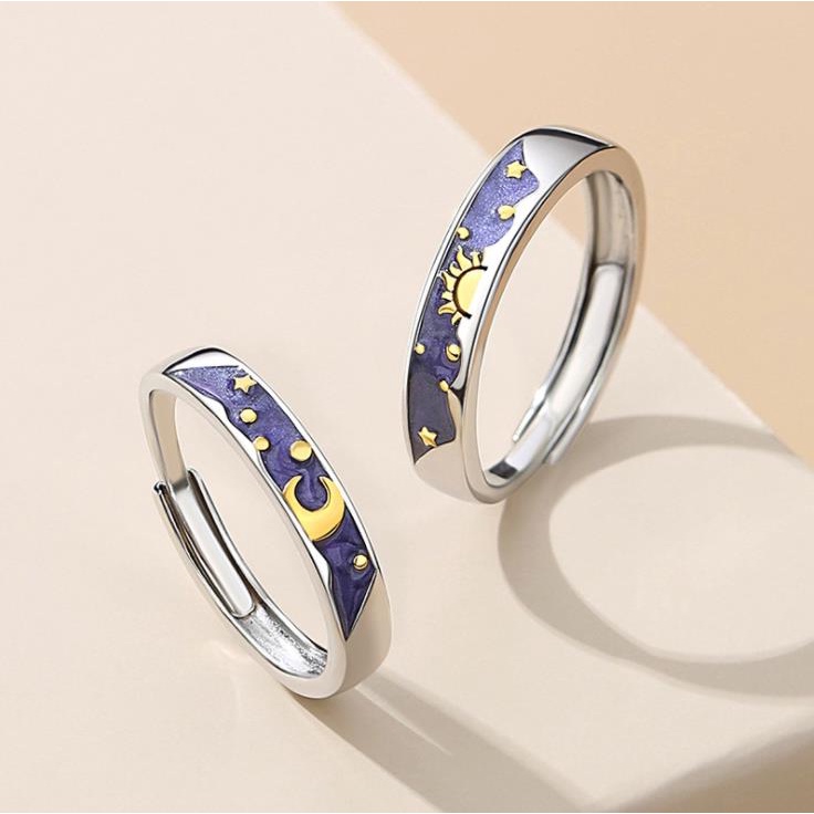 Cincin Pasangan Pecinta Bulan Matahari Cincin Pembukaan Sederhana Untuk Pasangan Pria Wanita Pernikahan Pertunangan Janji Perhiasan Hari Valentine