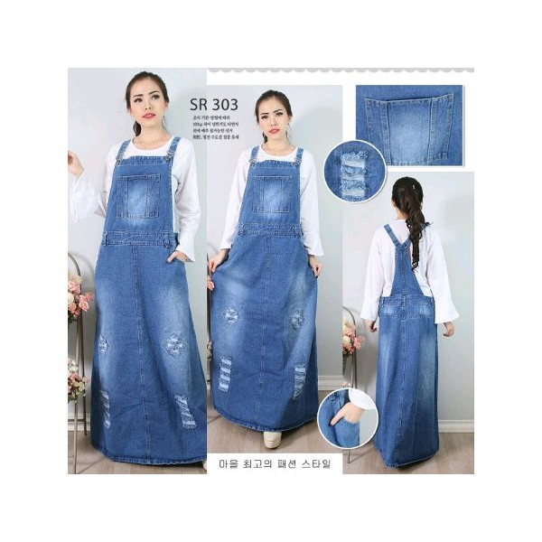 JUMBO Overall Baju Kodok Rok Kodok Dress Maxi Rok Panjang Jeans Tebal Ripped Sobek Super Jumbo Big