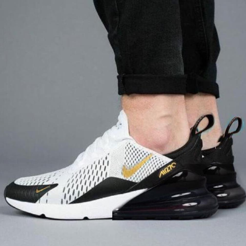 Sepatu Sneakers pria wanita Nike Airmax 270 white black with gold