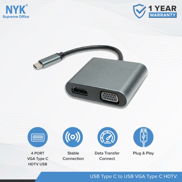 Converter Type C to USB 3.0 VGA Type C HDMI HDTV 4K NYK