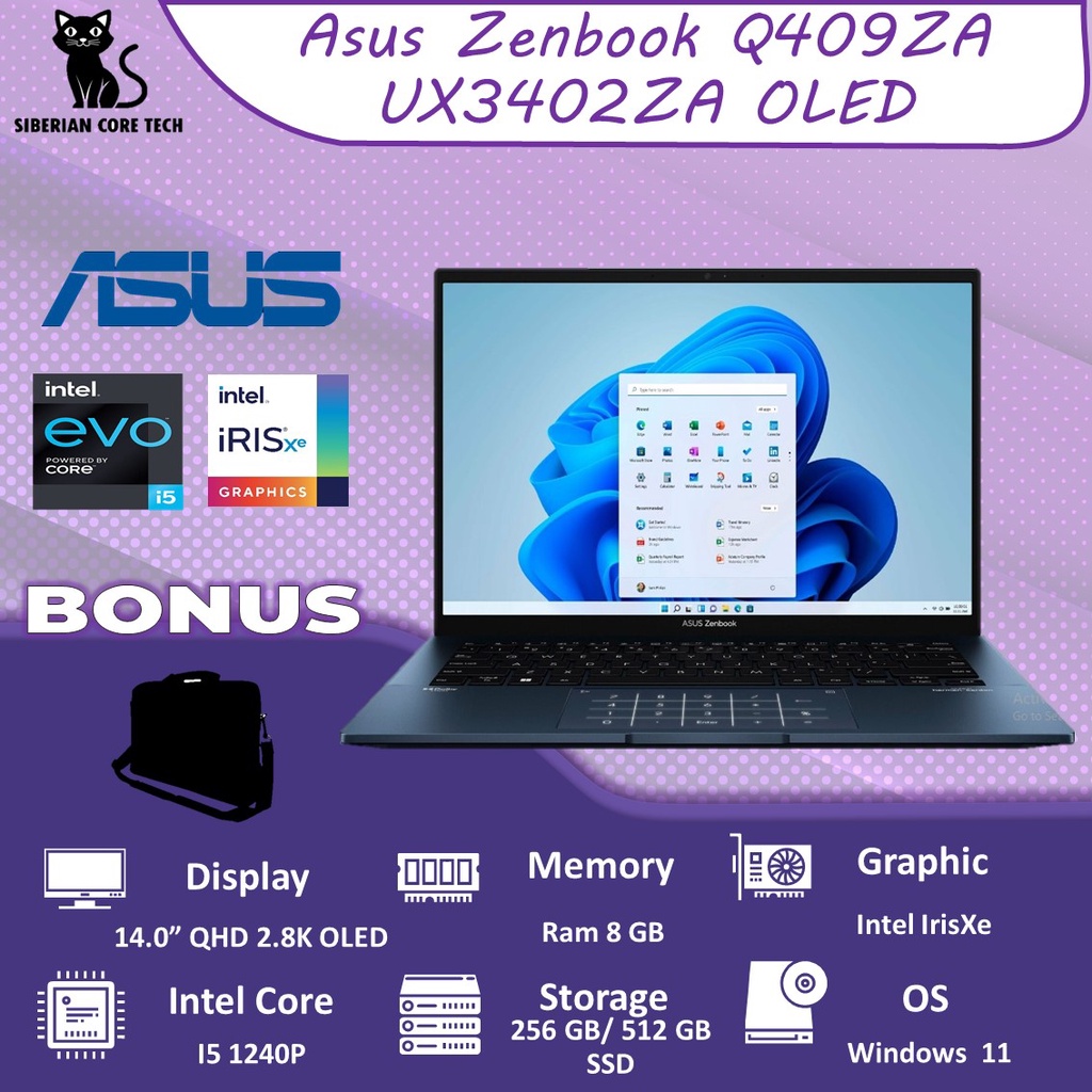 ASUS ZENBOOK Q409ZA OLED I5 1240P 8GB 512SSD W11 14.0QHD 2.8K NEW GENERATION 12TH