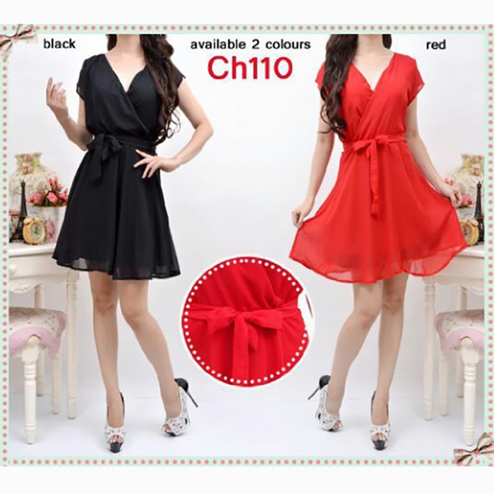 Baju Wanita  Dress Sifon Tangan Pendek Gaya Korea Naomi - Merah