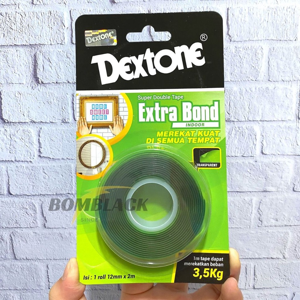 DEXTONE Double Tape 12mmx2M SUPER Kuat Lengket Tahan Air Bening Indoor HIJAU