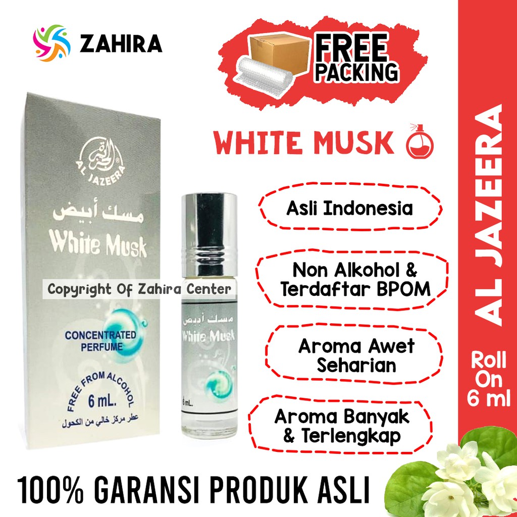 Parfum Khas Arab Al Jazeera White Musk BPOM Non Alkohol 6ml Roll on Minyak Wangi Unisex Aljazeera