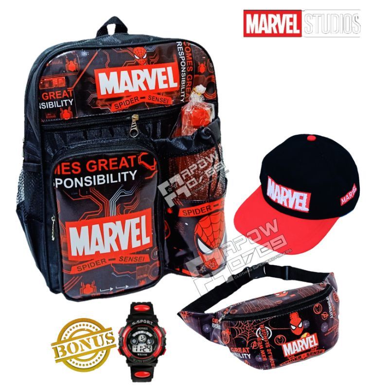 Paket Hemat 4 in1 Tas Ransel Sekolah TK-SD MARVEL / Tas Ransel Sekolah Anak Laki-laki