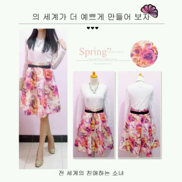 Aori Floral Lace Scuba Dress Brukat Lengan Panjang