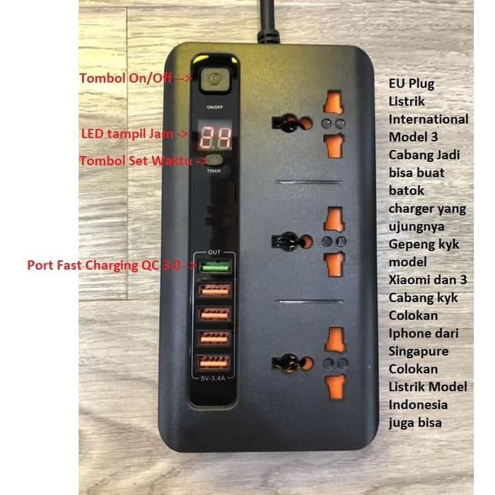 Power Socket Fast Charging QC3.0 Timer Pengatur Waktu 24 Jam BKL-05