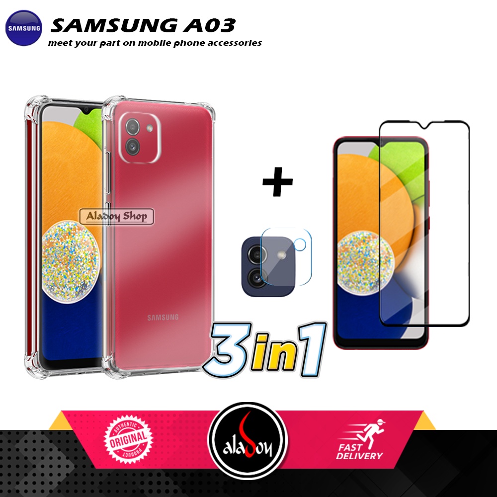 Case Samsung Galaxy A03 Ultrathin Premium Soft Case Casing + Tempered Glass Layar dan TG Camera Lens