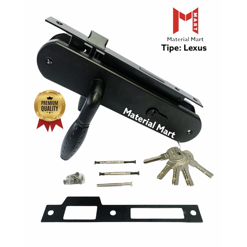 Gagang Pintu Rumah SET | Handle Pintu Besar Hitam | Handel Pintu + Body | Material Mart